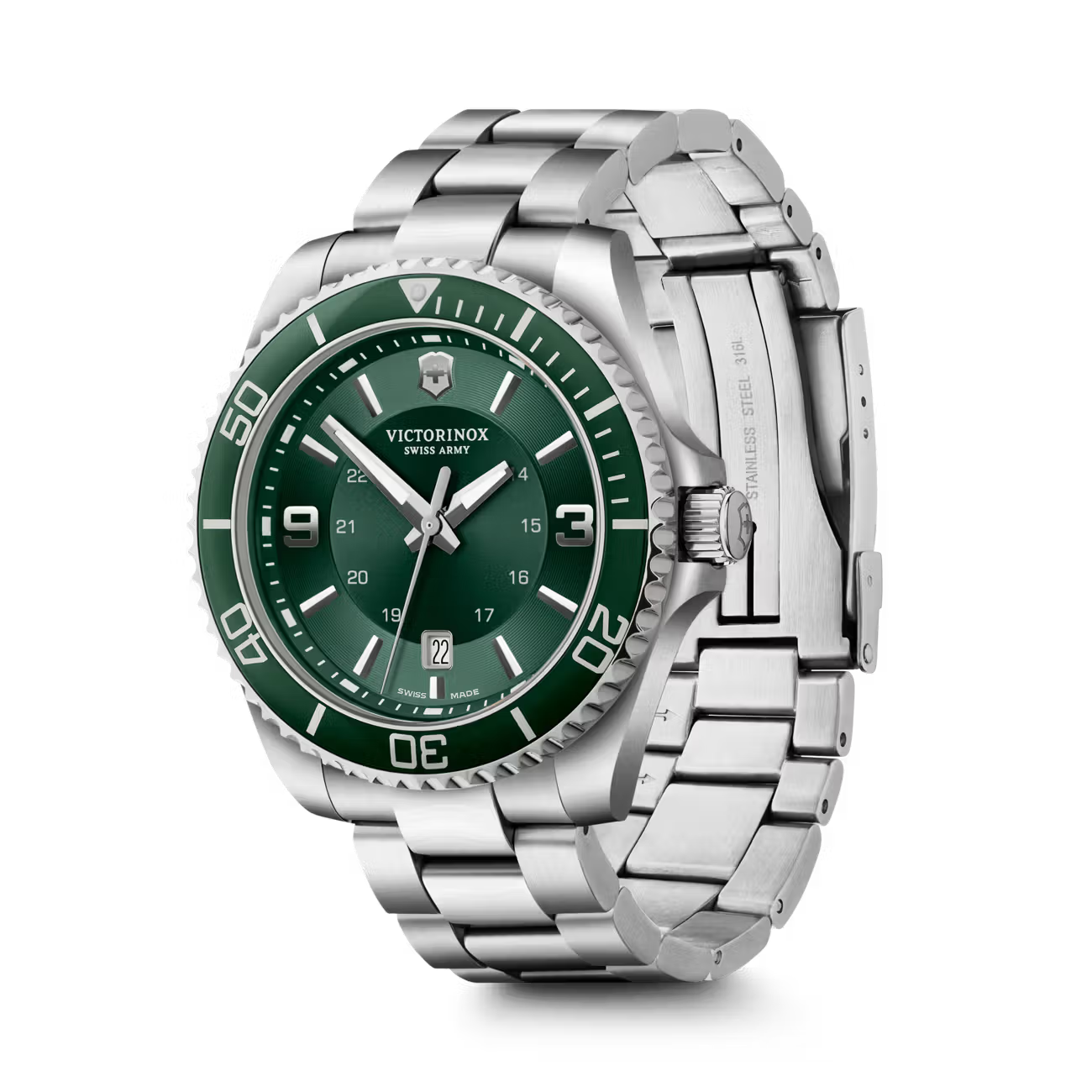 Victorinox Maverick Large 43mm Green Dial Steel Bracelet Watch VIC241934