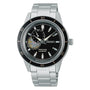 Seiko Presage Style60's SSA425J1 black dial watch front view on steel bracelet