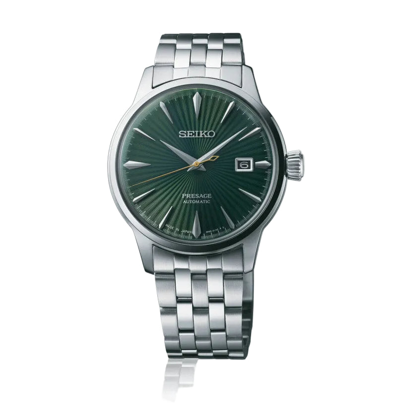 Seiko Presage Cocktail Time Automatic Green Sunburst Dial Stainless Steel Watch (SRPE15J1) - Cassim & Co South Africa