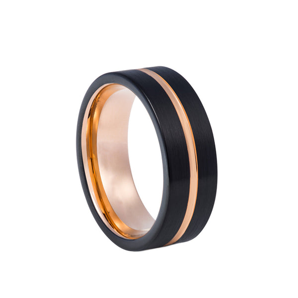 Tungsten Black & Rose Gold Stripe Ring