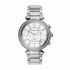 Michael Kors Parker MK5353 women's chronograph watch with silver sunray dial, double-row crystal-set bezel, and polished stainless steel bracelet