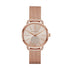 Michael Kors Portia MK3845 rose gold quartz watch with pavé crystal sub-dial and Milanese mesh bracelet on white background