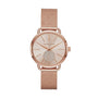 Michael Kors Portia MK3845 rose gold quartz watch with pavé crystal sub-dial and Milanese mesh bracelet on white background