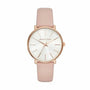 Michael Kors Pyper MK2741 quartz watch with white dial, rose gold-tone stainless steel case, and pink leather strap on white background