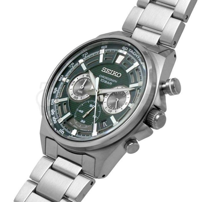 Seiko Quartz Chronograph 41mm Green Dial Steel Bracelet Watch (SSB405P1)