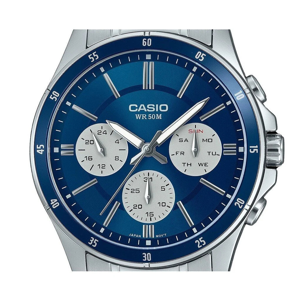 Casio MTP-1374D Multi-Function Quartz Blue Dial Stainless Steel Watch (MTP-1374D-2A3VDF)