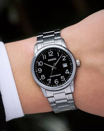 Casio Standard Collection Quartz Black Dial Stainless Steel Watch with Date (MTP-V002D-1BUDF)