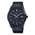 Casio MTP-VD03B-1A black ion-plated quartz watch with textured black dial and stainless steel bracelet