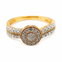 9ct yellow gold diamond cluster halo engagement ring with pavé shoulders and milgrain detail