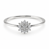 9ct white gold diamond flower cluster engagement ring with round brilliant cut diamonds in claw setting on polished band