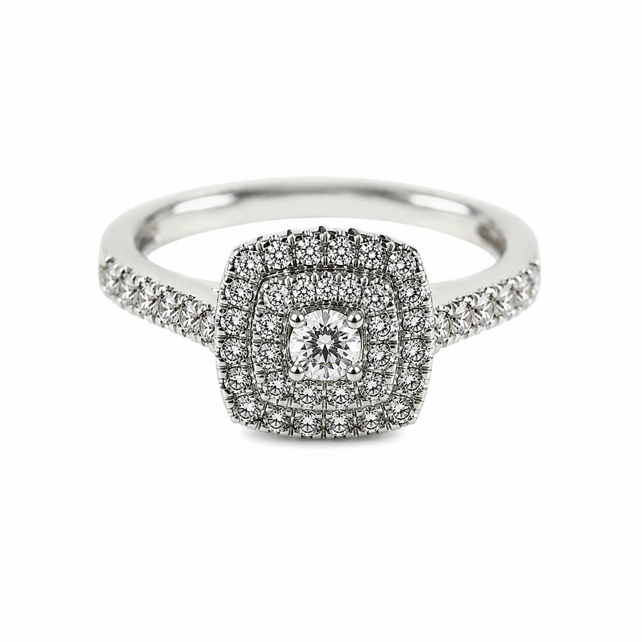 9ct White Gold Cushion with Diamond band Diamond Ring 1101943