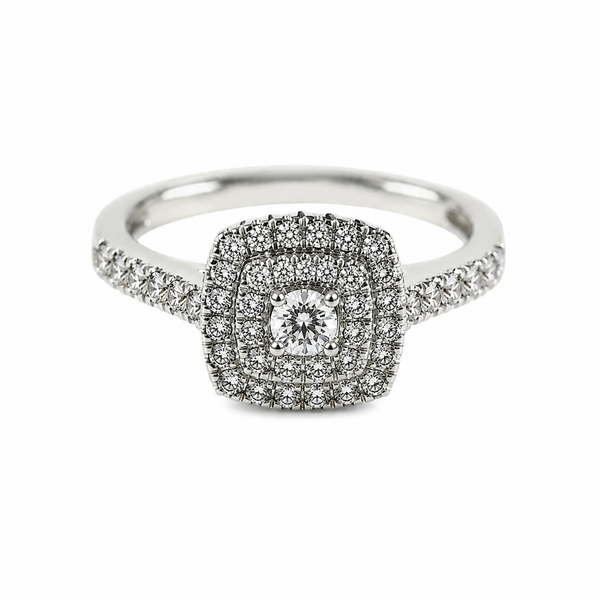 9ct White Gold Cushion with Diamond band Diamond Ring 1101943