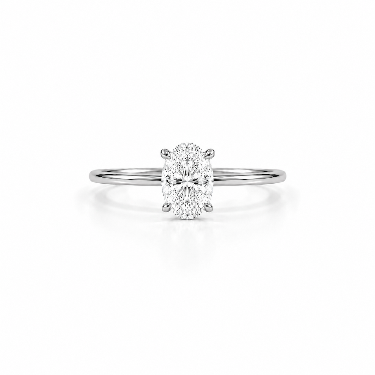 9ct white gold solitaire engagement ring with 1.00 carat oval lab grown diamond in four-prong setting
