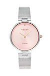 Obaku Denmark Diamant V256LXCPMC pink sunburst dial quartz watch with stainless steel mesh bracelet and diamond marker