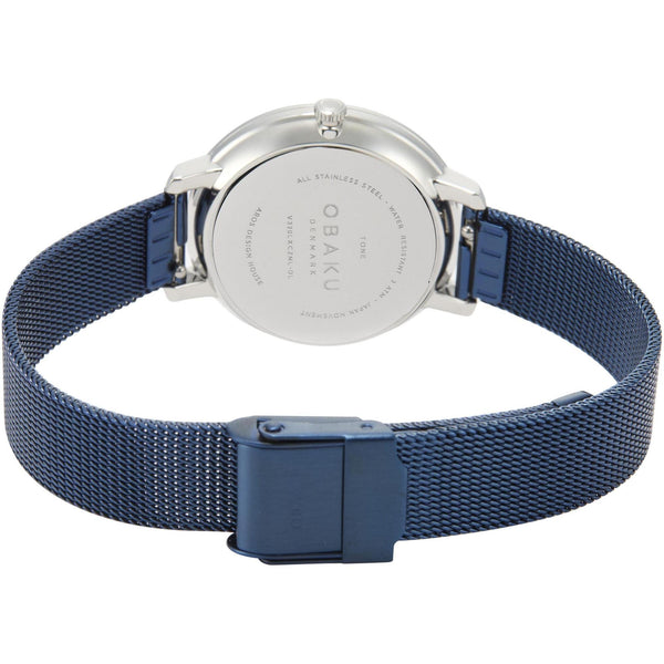 Obaku Denmark V320LXCZML Quartz Blue Dial Diamond Accent Steel Mesh Watch (V320LXCZML-DL)