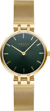 Obaku V322LXGEMG quartz watch with green sunray dial and gold-tone stainless steel Milanese mesh bracelet