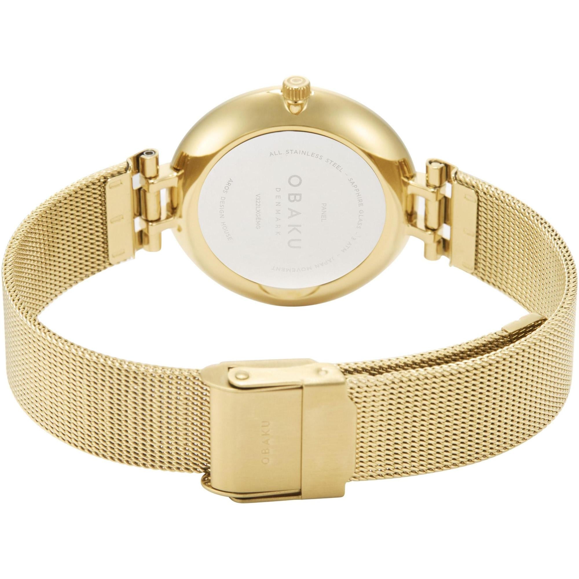Obaku V322LXGEMG Quartz Green Sunray Dial Gold-Tone Mesh Watch