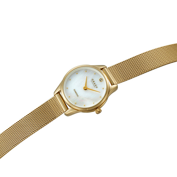 Obaku Smykke Quartz Gold PVD Mother-of-Pearl Dial Diamond Watch (V297SXGWMG)