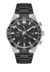 Daniel Klein DK113974-5 quartz dual time chronograph watch with black textured dial, two-tone stainless steel case and bracelet, rotating bezel, and date display