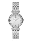 Daniel Klein DK113958-1 ladies quartz watch with silver sunray dial, crystal hour markers, and polished stainless steel bracelet with crystal-set lugs