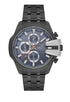 Daniel Klein Exclusive DK113848-3 men's chronograph watch with blue dial, black IP stainless steel case and bracelet, day-date display