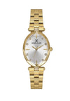 Daniel Klein DK113954-2 women's quartz watch with oval gold-tone stainless steel case, sunray silver dial, crystal hour markers and three-link bracelet