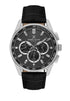 Daniel Klein Exclusive DK114002-1 multifunction chronograph watch with black dial, stainless steel case, and black leather strap
