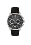 Daniel Klein Exclusive DK114002-1 multifunction chronograph watch with black dial, stainless steel case, and black leather strap