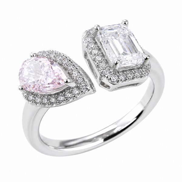 Baguette & Pink Pear Moissanite Ring – M57A