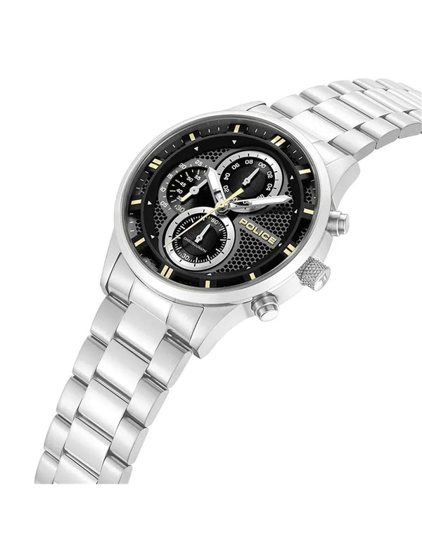 Police Levuka Chronograph Dual Time Quartz Black Dial Stainless Steel Watch (PEWGK0092501)