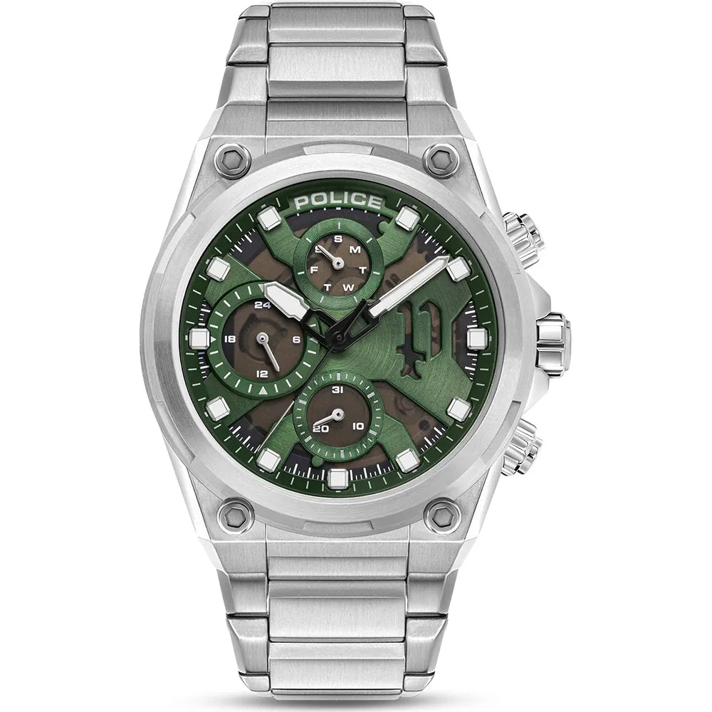 Police Airflow Quartz Chronograph Green Dial Stainless Steel Watch (PEWGK2239104)