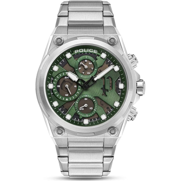 Police Airflow Quartz Chronograph Green Dial Stainless Steel Watch (PEWGK2239104)