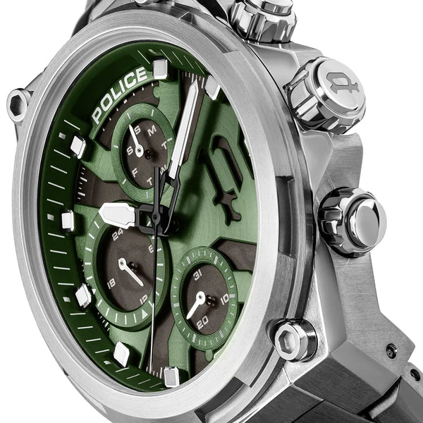 Police Airflow Quartz Chronograph Green Dial Stainless Steel Watch (PEWGK2239104)