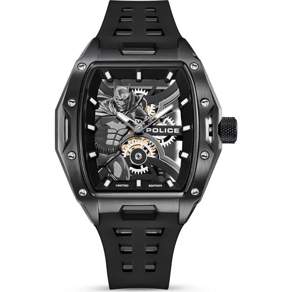 Police Batman Gotham Automatic Skeleton Black IP Tonneau Watch Limited Edition (PEWGM0075301)