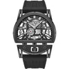 Police Daintree 2.0 Skeleton Quartz Watch PEWGM0081507 with black ion-plated tonneau case and architectural skeleton dial on black silicone strap