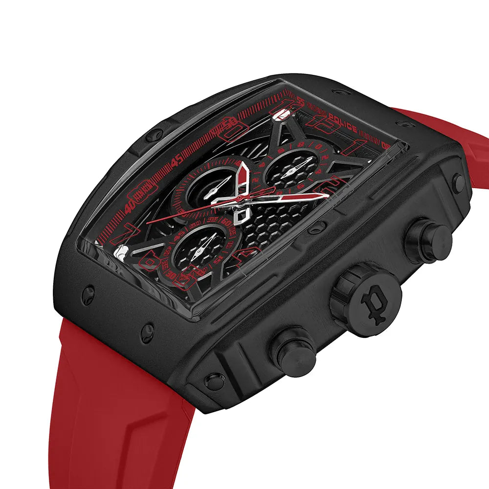 Police Coswig Quartz Chronograph Black and Red Dial Rubber Strap Watch (PEWGO0063105) - Cassim & Co South Africa