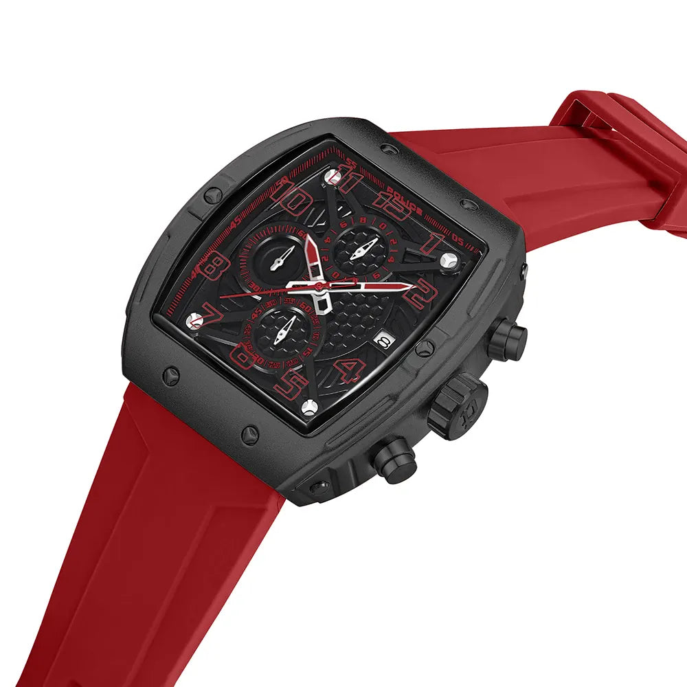 Police Coswig Quartz Chronograph Black and Red Dial Rubber Strap Watch (PEWGO0063105) - Cassim & Co South Africa