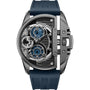 Police Daintree PEWGQ2203604 gunmetal quartz chronograph watch with grey dial blue accents and blue silicone strap