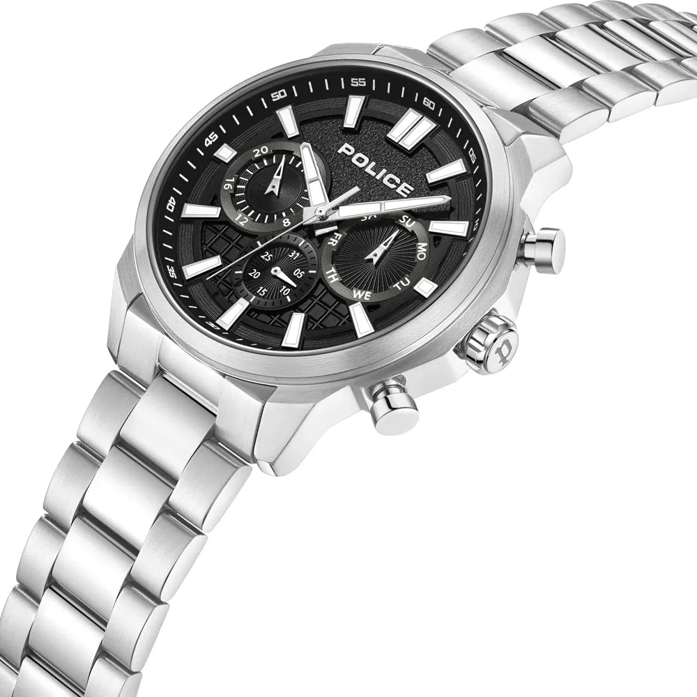 Police Rangy Multifunction Chronograph Black Dial Stainless Steel Watch (PEWJK0021001)