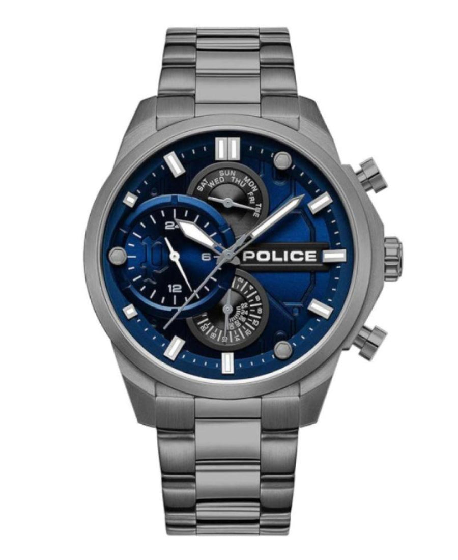 Police Reactor Quartz Chronograph Blue Dial Gunmetal Stainless Steel Watch (PEWGK0039205)