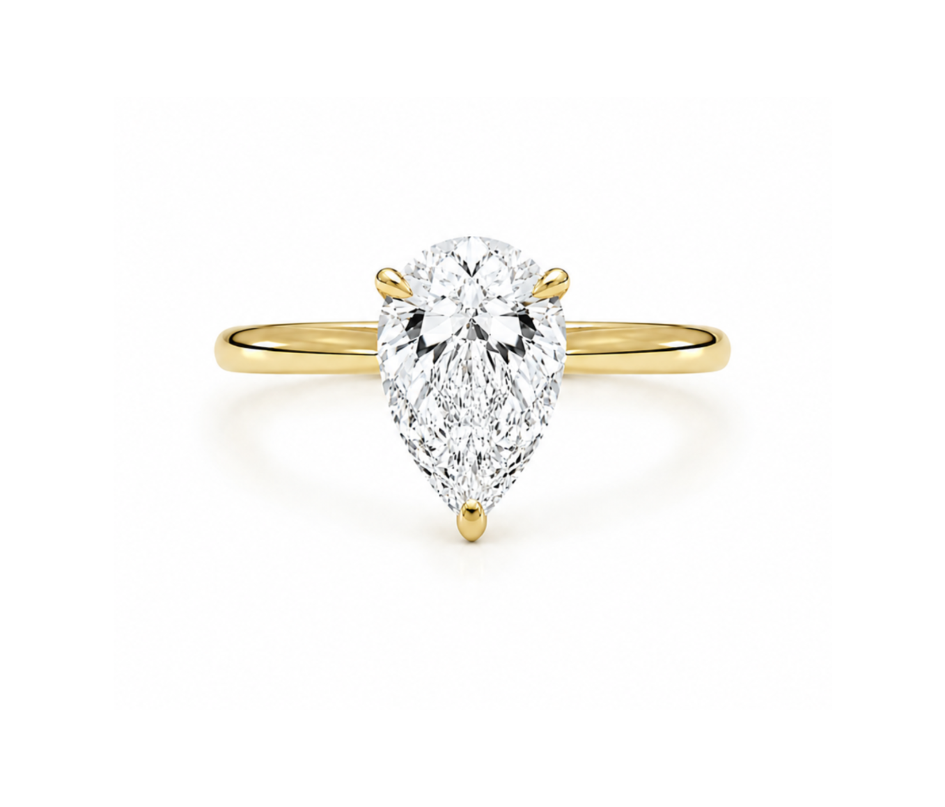 9ct yellow gold engagement ring with 1.00 carat pear-cut lab grown diamond in three-prong solitaire setting