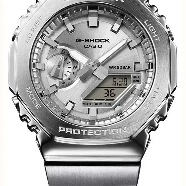 Casio G-Shock G-Steel GM-2110D-7ADR silver stainless steel analog-digital watch with integrated bracelet and hybrid display