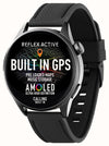 Reflex Active Series 45 AMOLED GPS sports smartwatch with black silicone strap and ultra high definition display showing built-in GPS and calling features