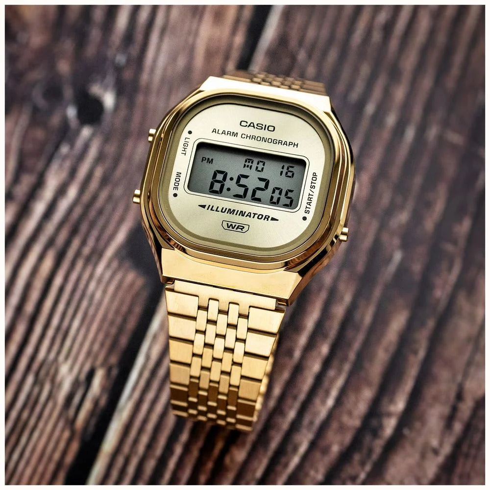 Casio A140WEG-9ADF Vintage Digital Alarm Chronograph Gold Tone Stainless Steel Watch (A140WEG-9A)