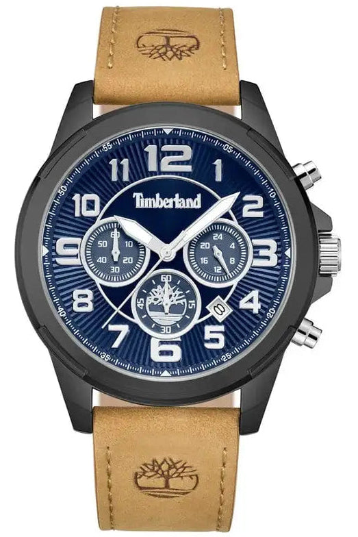 Timberland IP Black Case Blue Dial Tan Leather Strap