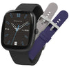 Reflex Active Series 50 RA50-2223-SET black square smartwatch with 1.83-inch touchscreen display and three interchangeable silicone straps in black grey and navy blue