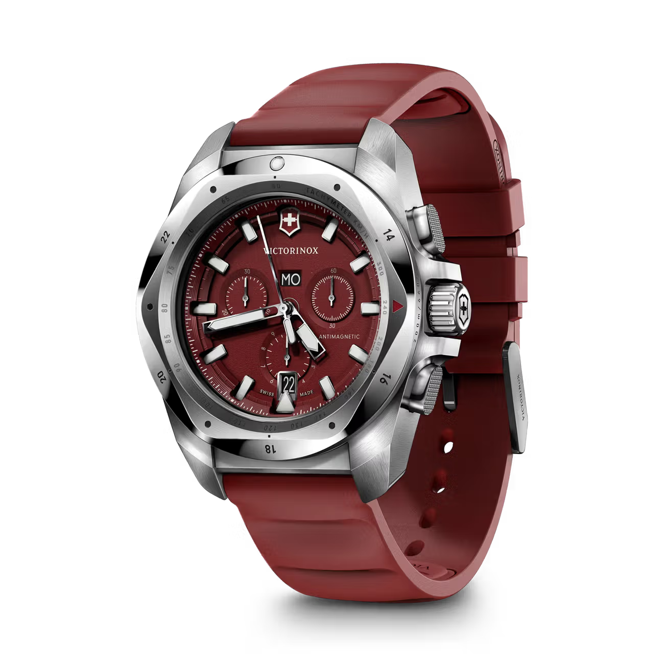Victorinox I.N.O.X. Chrono 43mm Red Dial Rubber Strap Watch VIC241986 - Cassim & Co South Africa