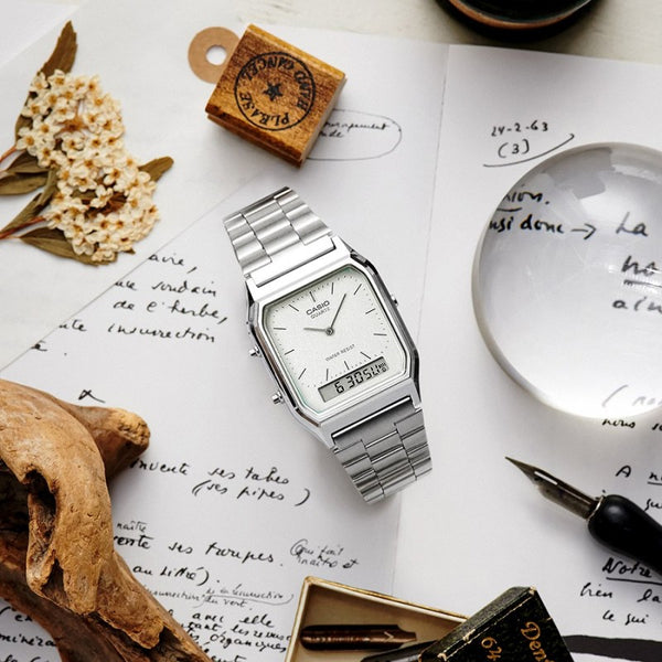 Casio Vintage AQ-230A Quartz Ana-Digi Silver Dial Stainless Steel Watch (AQ-230A-7AMQY)