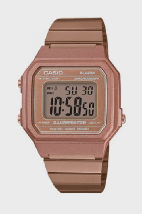 Casio B650WC-5ADF Vintage rose gold digital watch with stainless steel bracelet and square case