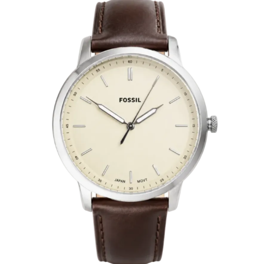 Fossil FS5439 watch front view showing champagne dial and stick indices